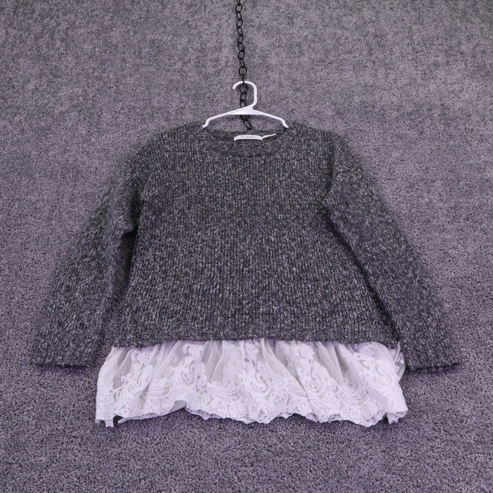 Blu Pepper Sweater Womens Small Gray Lace Trim Knit Pullover Long Sleeve